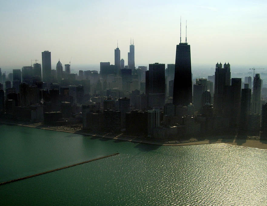 Downtown Chicago with Oak Street Beach on the far right.
