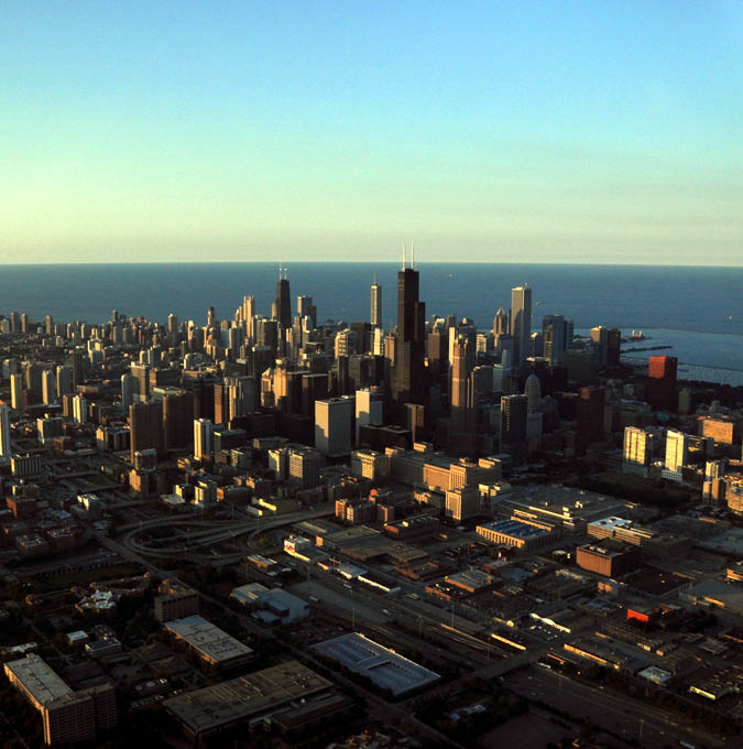 The backside of Chicago glows in the afternoon sun.