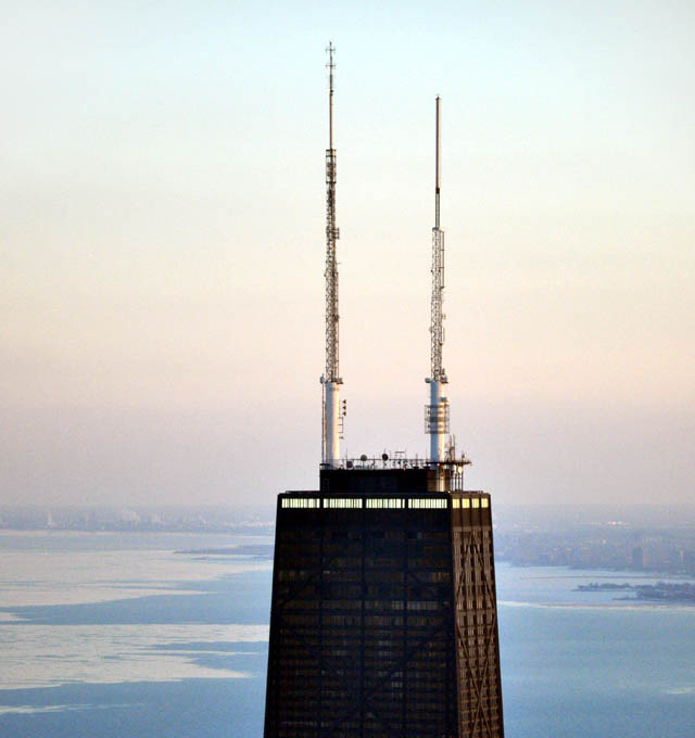 John Hancock Center. Nice depth with the semi-frozen lake in the distance.