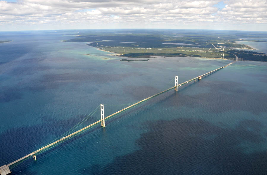 Mackinac Bridge looking northwestward.