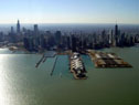 Chicago with Navy Pier in the foreground. Shot taken before the Trump Tower was built.